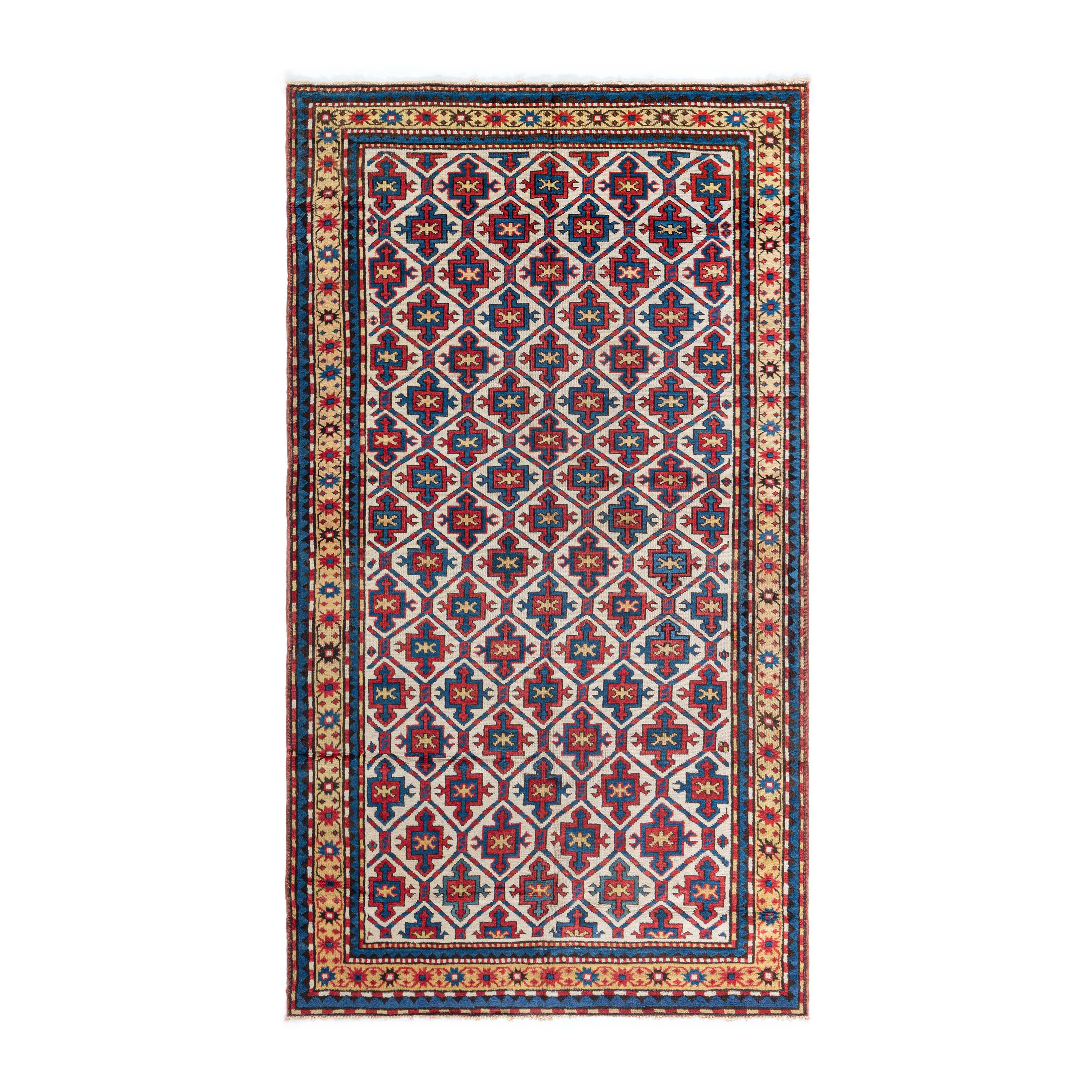 19th Century Kazak Handmade Wool Rug For Sale