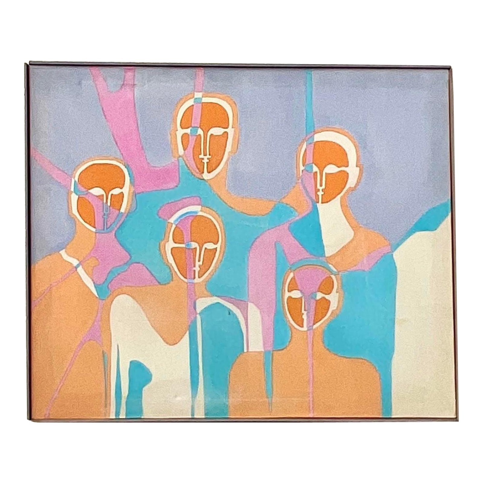 Vintage 20th Century Original Abstract Figural Oil on Canvas