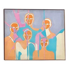 Vintage 20th Century Original Abstract Figural Oil on Canvas