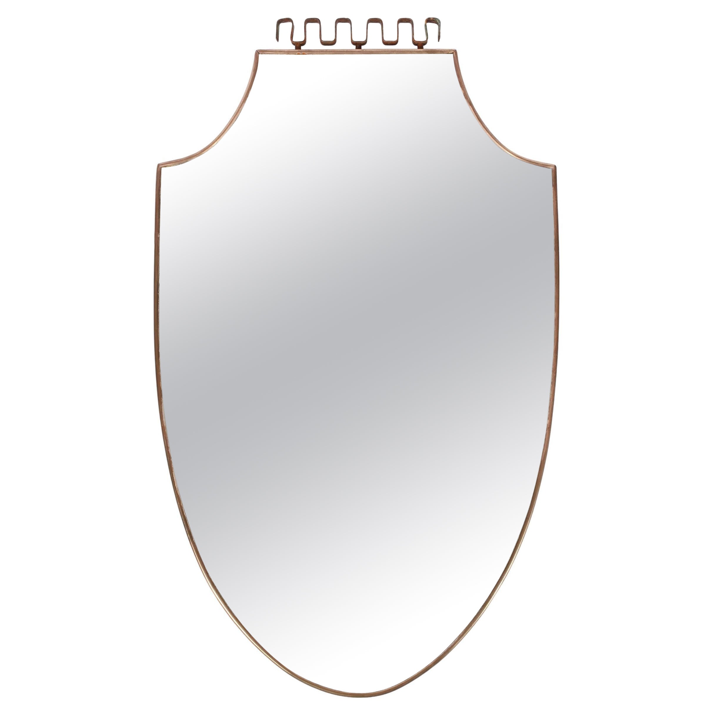 Italian 1950s Fontana Arte Brass Shield Mirror
