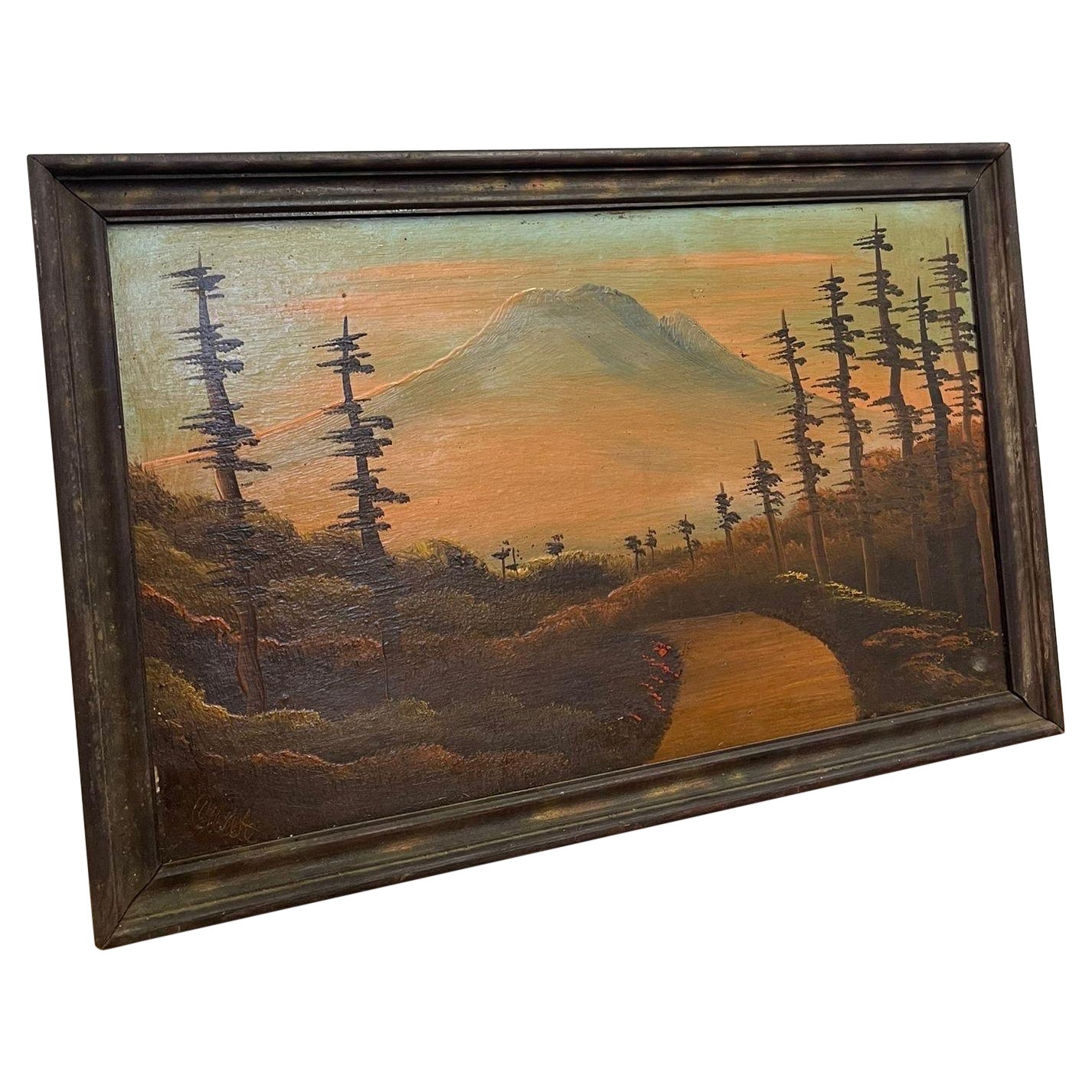 Gerahmtes Original signiertes Original-Gemälde des Mount Rainier, Vintage. im Angebot