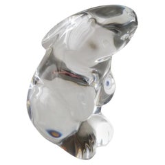 1980s French Bunny Rabbit Paperweight Baccarat Crystal Sculpture 