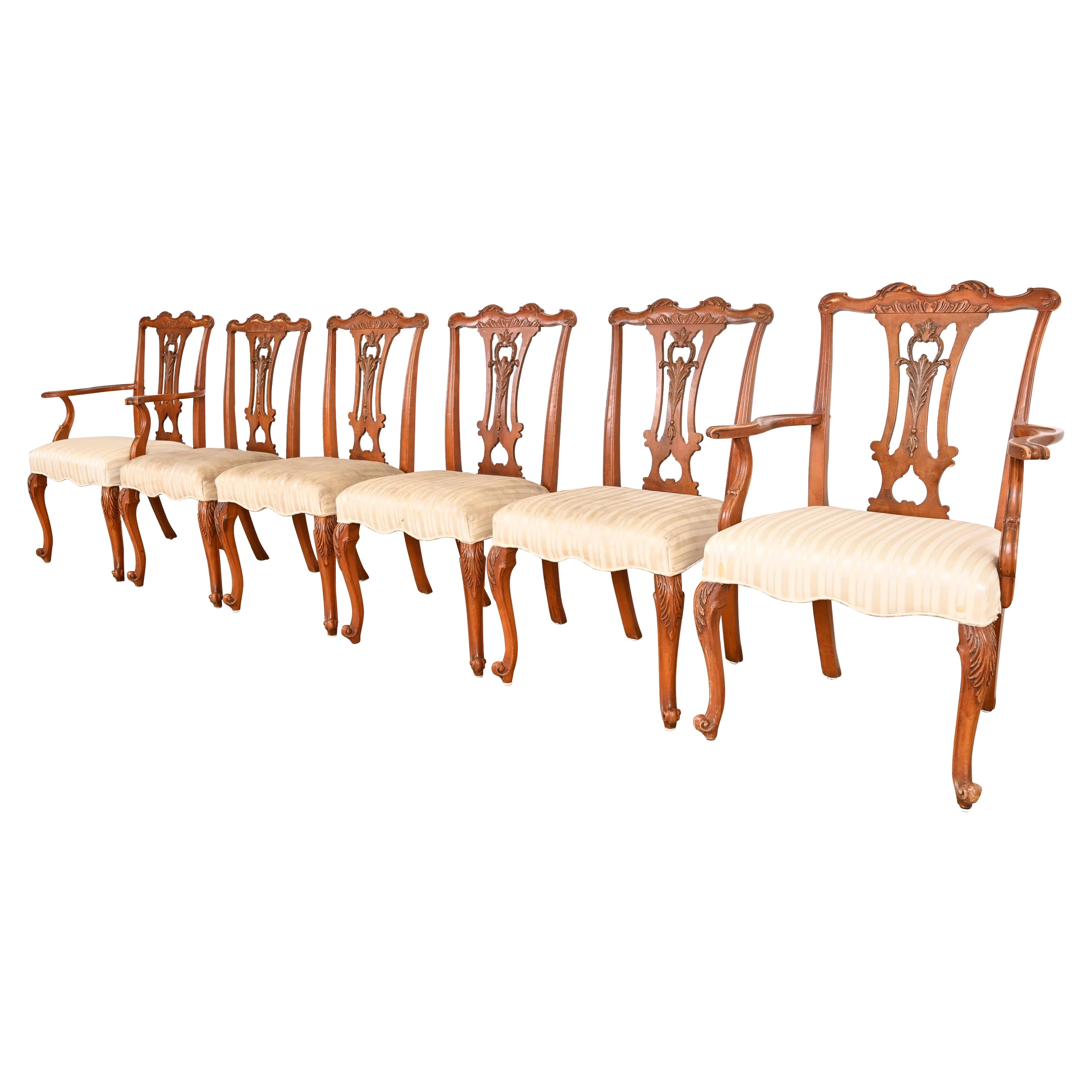Romweber French Provincial Louis XV Burl Wood Dining Chairs, Set of Six