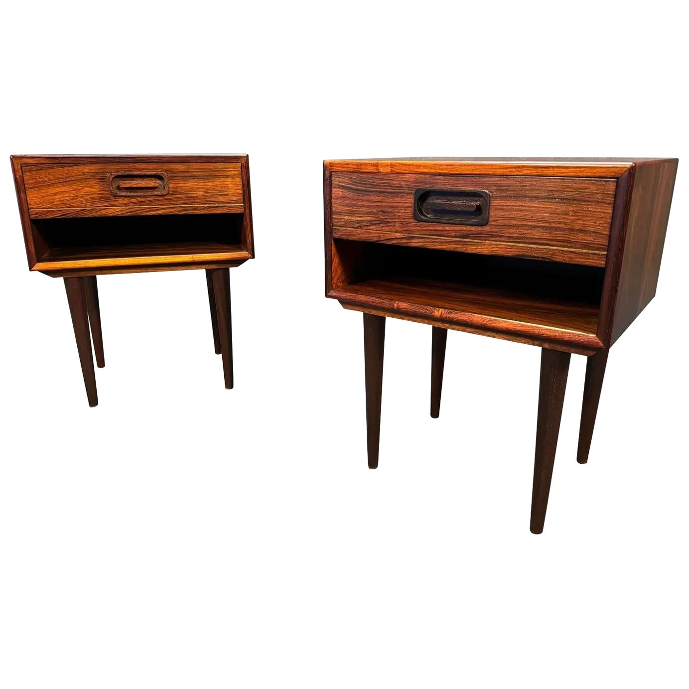 Pair of Vintage Danish Mid Century Modern Rosewood Nightstands For Sale