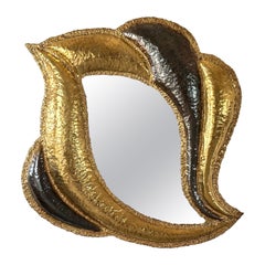 Used Large Henri Fernandez Brass Mirror for Maison Honoré Paris, 1970s, Signed
