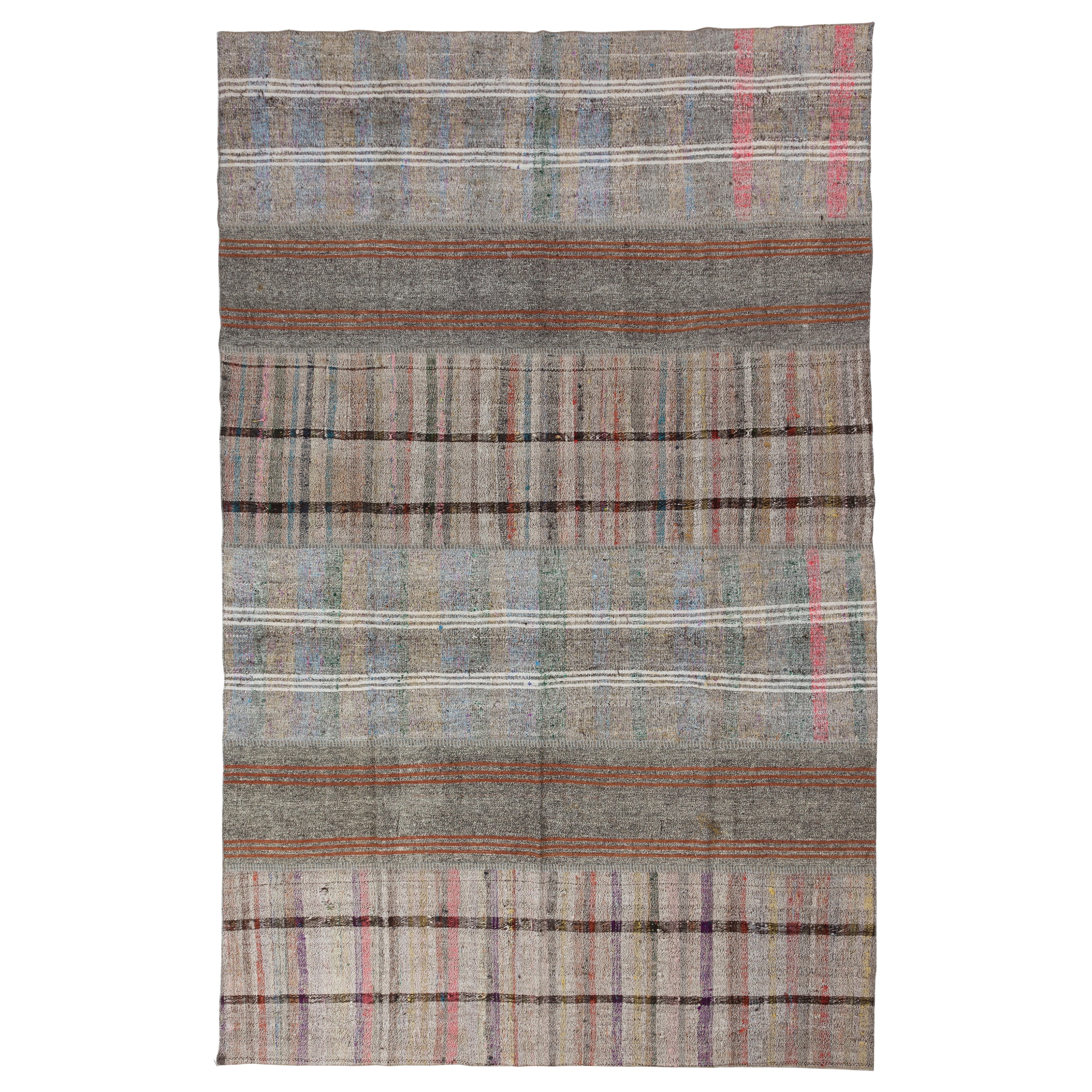 7.8x12.3 ft Vintage Nomadic Hand-Woven Cotton and Goat Hair Turkish Kilim Rug For Sale