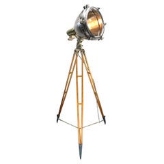 Retro 1970s Japanese Industrial Brass, Bronze and Stainless Steel Search Light Tripod