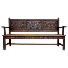 Early 20th Century French Carved Walnut Large Bench, 1920s