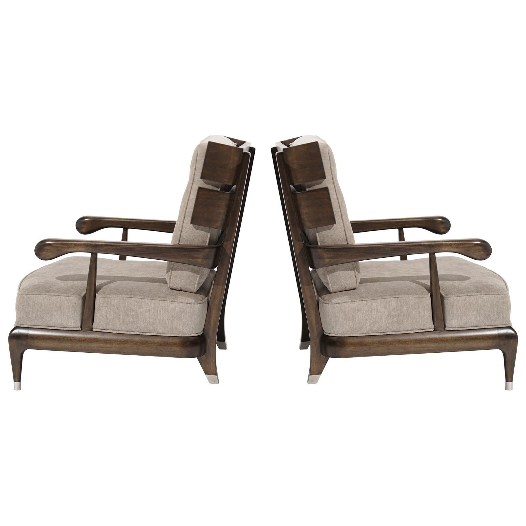 Rare Slat-Back Walnut Lounge Chairs by Widdicomb, Circa 1950s For Sale