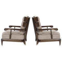 Rare Slat-Back Walnut Lounge Chairs by Widdicomb, Circa 1950s