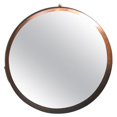 Miroir rond en bois des années 1960