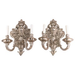 Pair of sconces. Bronze. Silver finish. 