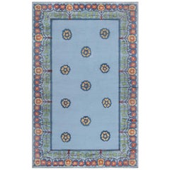 Modern Arts and Crafts Style Blue Green Yellow Wool Rug by Doris Leslie Blau