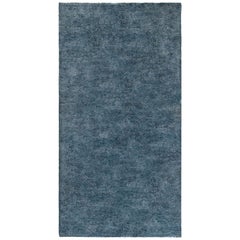 Midcentury French Modern Blue Handmade Wool Rug