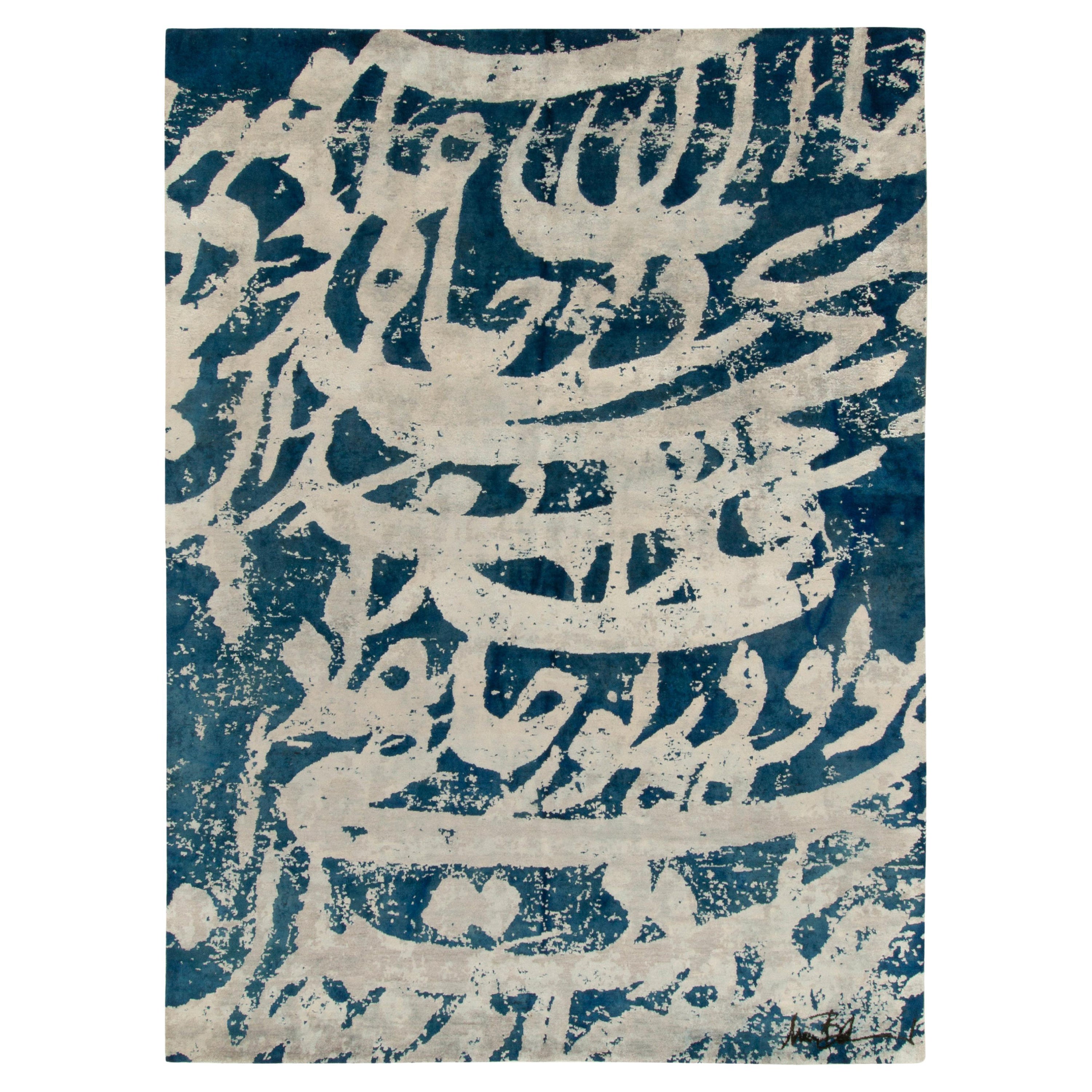 Rug & Kilim's Modern Abstract Rug in Blue, Gray All over Pattern For Sale