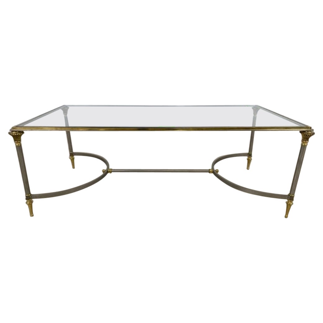  Neoclassical Maison Jansen Style Steel And Brass Coffee Table For Sale
