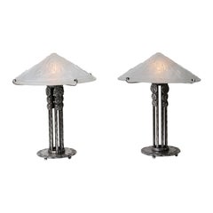 Vintage Pair of French Art Deco table lamps by FAG and Muller frères 