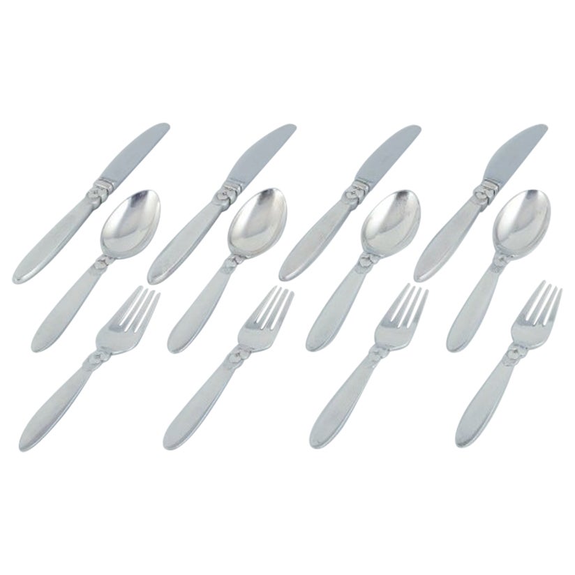 Georg Jensen Cactus. A four-person lunch set in sterling silver.  For Sale