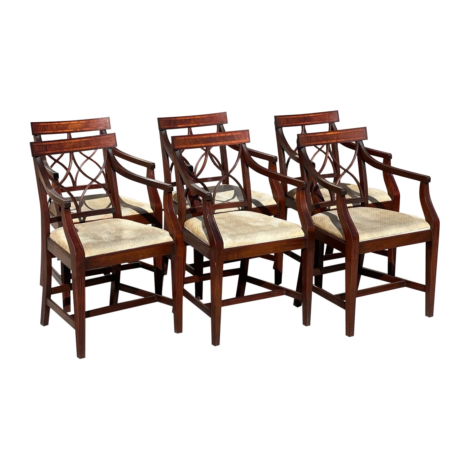Ensemble de 6 fauteuils de salle à manger en acajou de style Sheraton anglais du 20ème siècle en vente