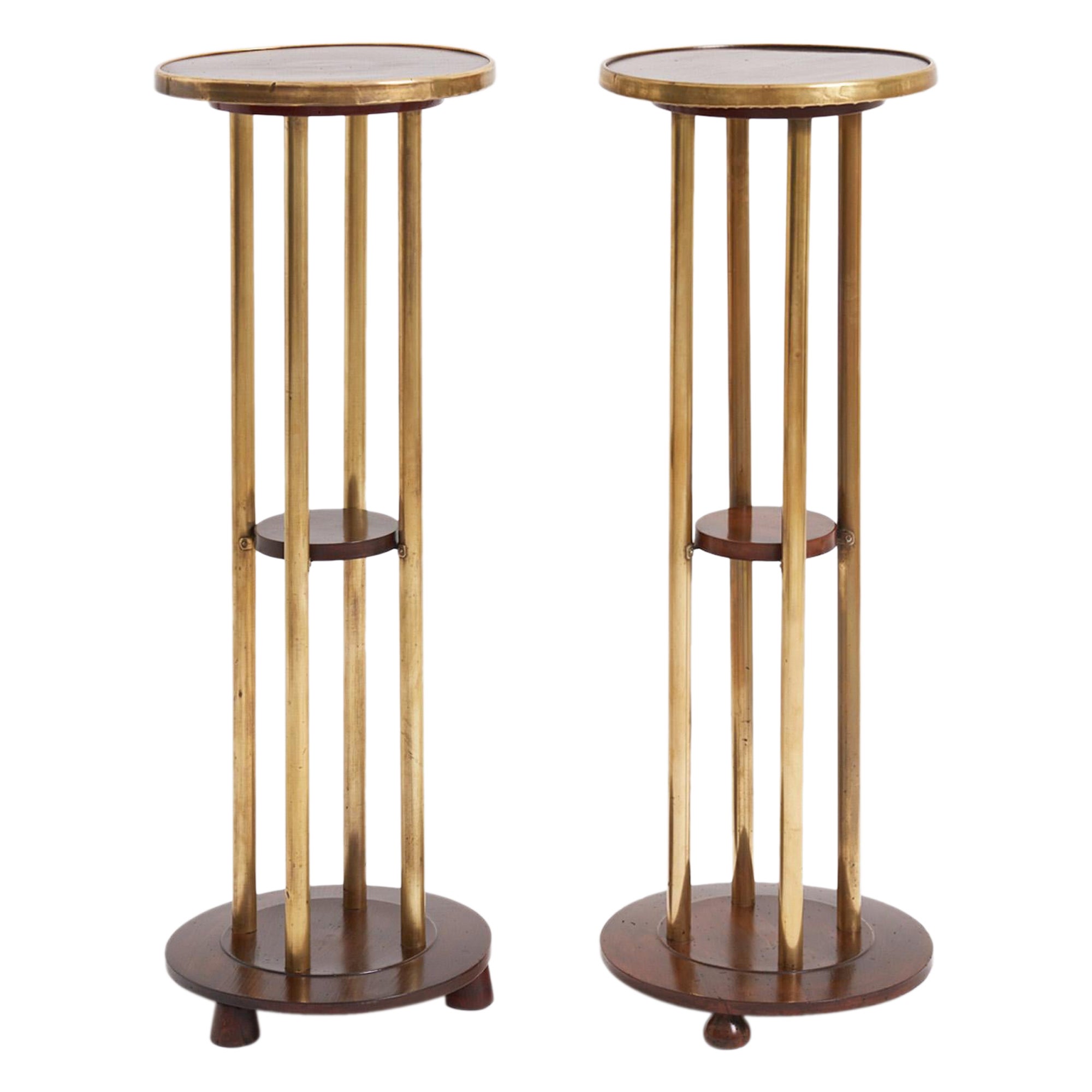 Pair of Brass and Beech Pedestals For Sale