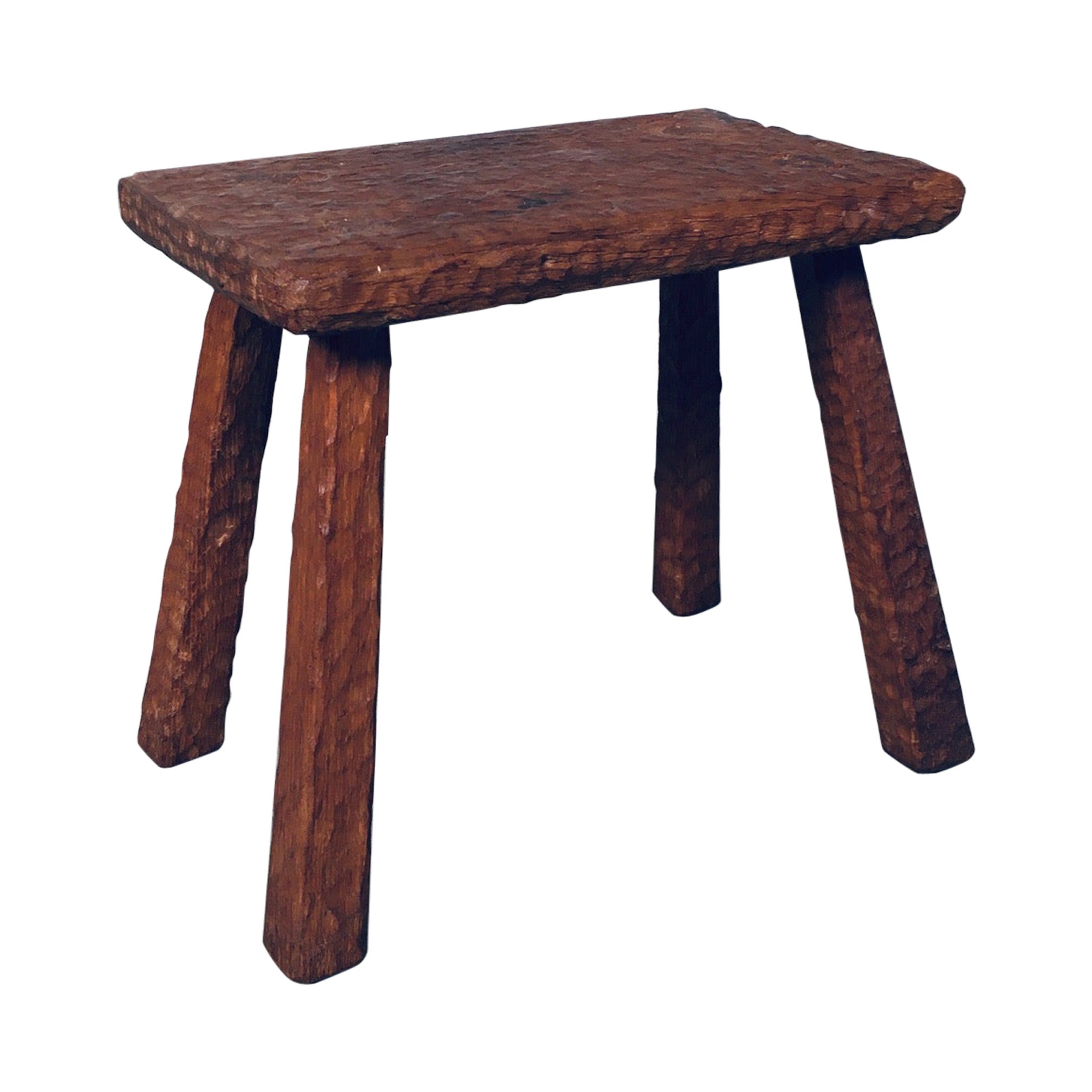 Artisan Made Carved Oak Low Stool or Side Table For Sale