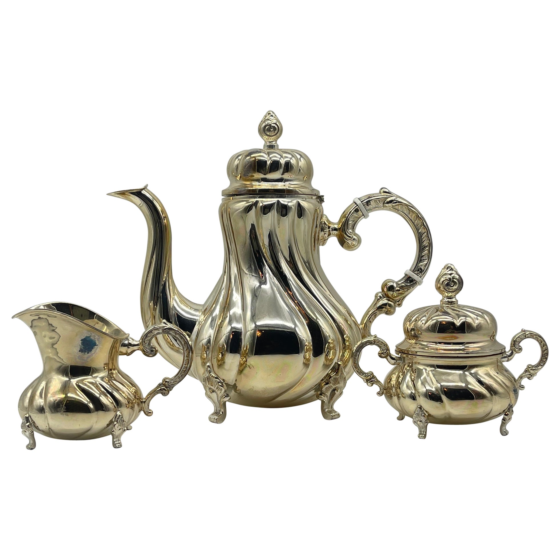 Classic Sterling Silver Coffee Centerpiece 925er Germany 3 pieces handmade  For Sale