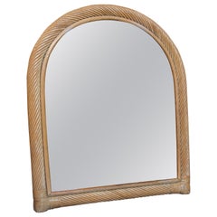 1970s  Spanish Wicker and Bamboo Mirror with Arched Top 