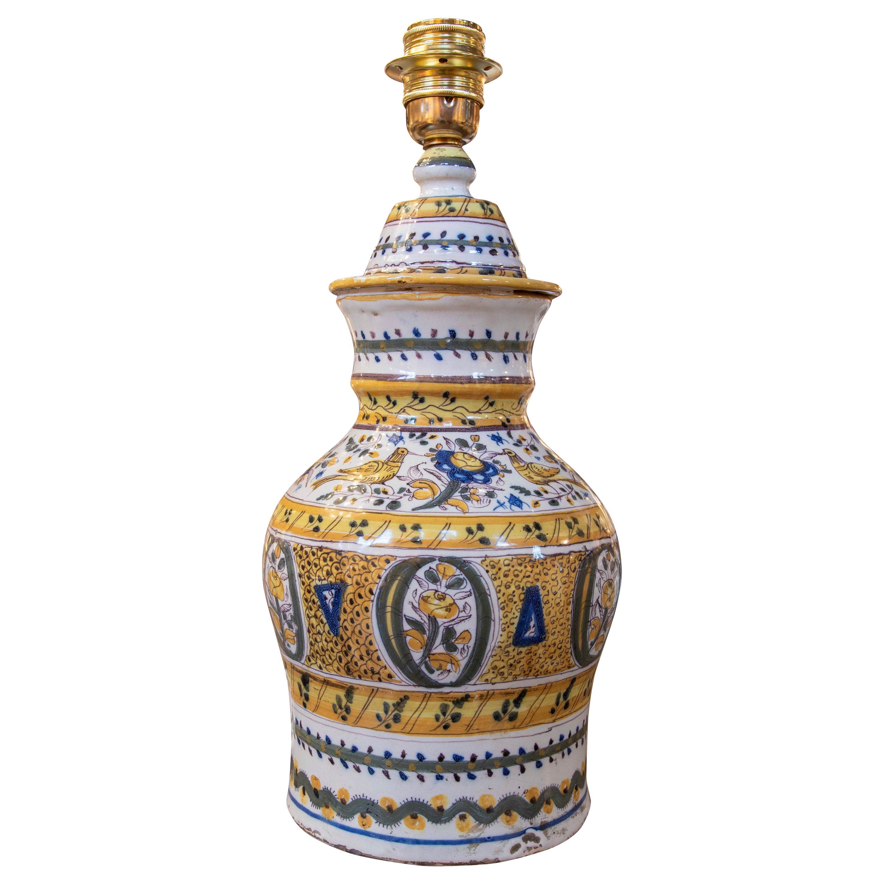 Poterie espagnole Talavera du 19ème siècle transformée en lampe de table en vente