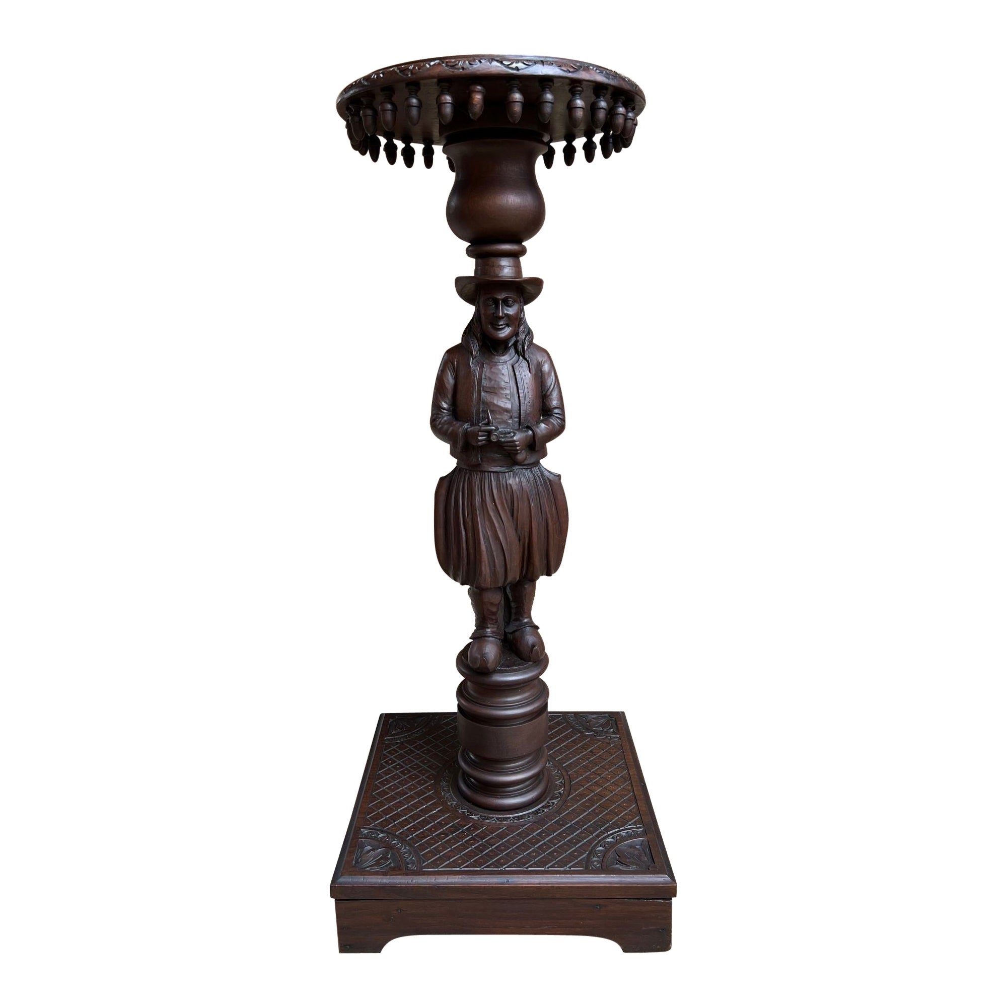 Antique French Pedestal Plant Stand Round Display Carved Brittany Baluster For Sale