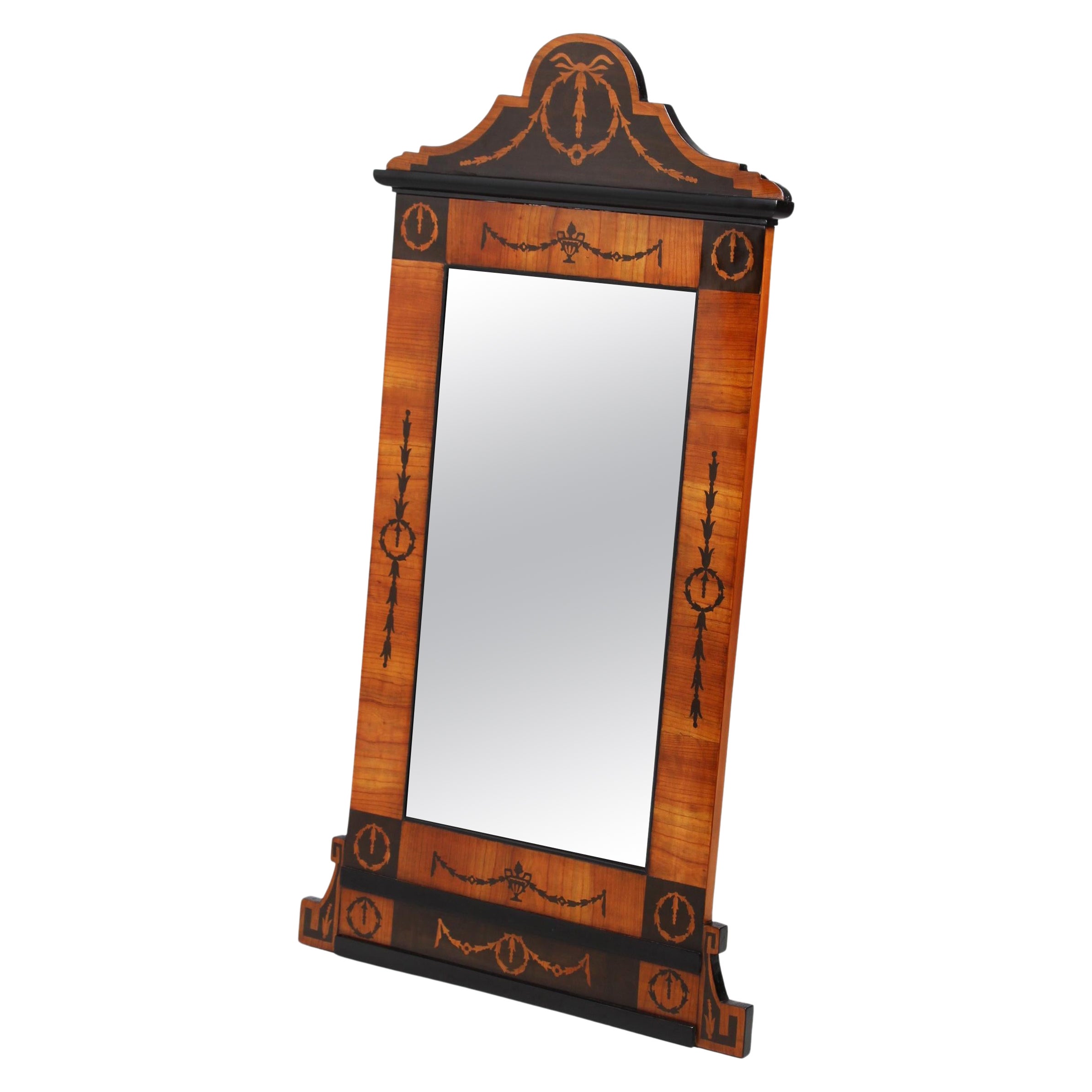 Miroir Biedermeier allemand du 19ème siècle, cerisier, 130 cm en vente