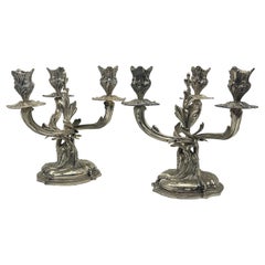 2 antike Silber-Kerzenständer 3-armed 800 Deutschland Rokoko Strube & Sohn 