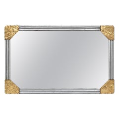 Antique French Art Deco Mirror, Gilded & Silvered Carved Wood, circa 1930