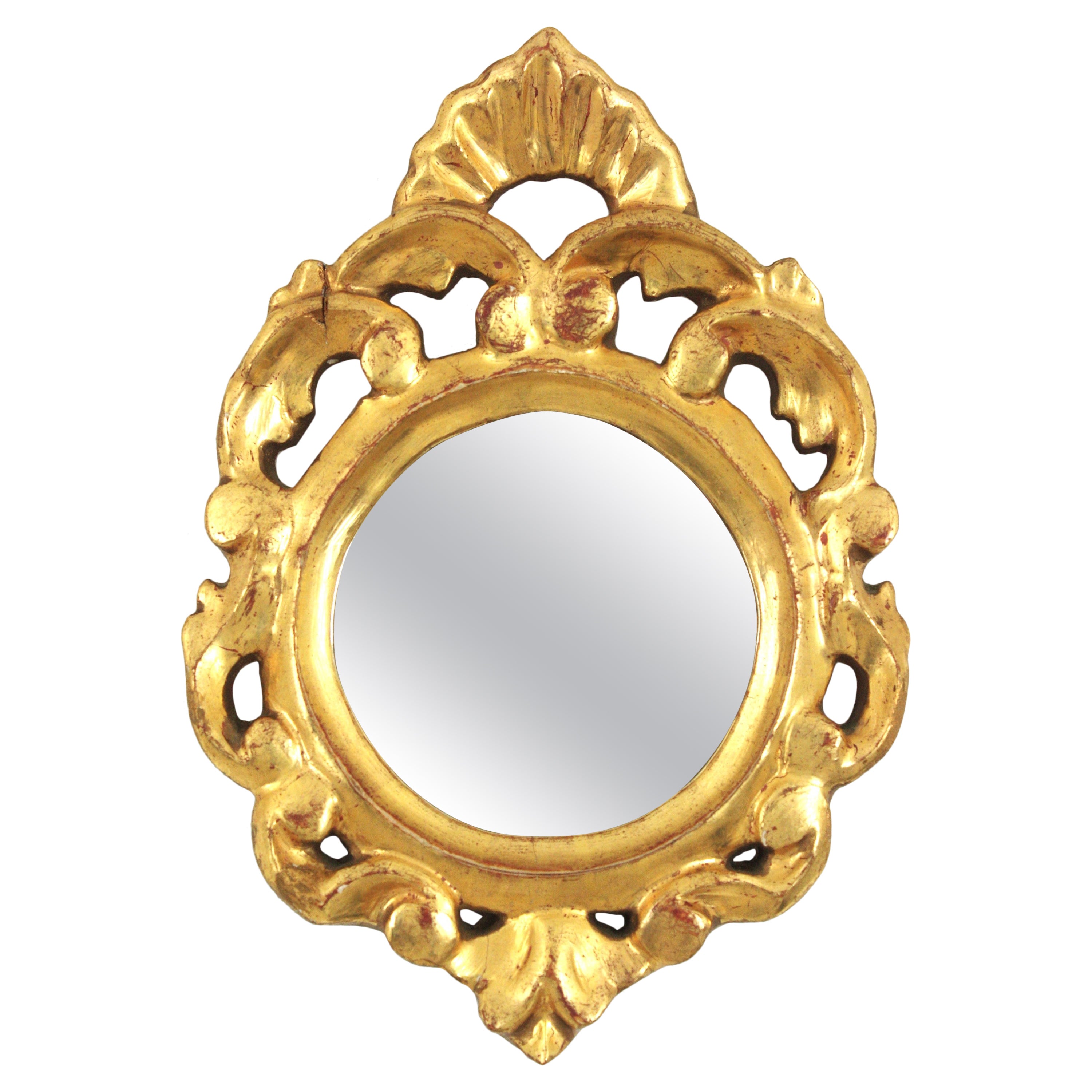 Spanish Rococo Carved Giltwood Mirror, Mini Size