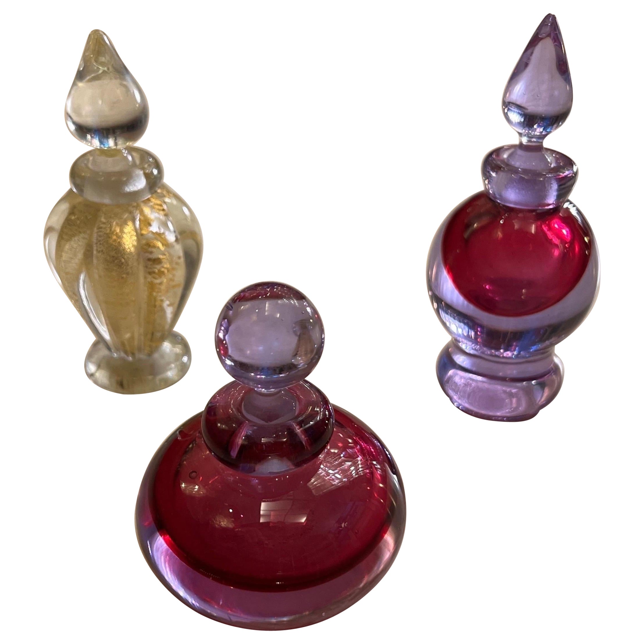 Set of Three Sommerso Perfume Bottles attributed to Archimede Seguso, 1950