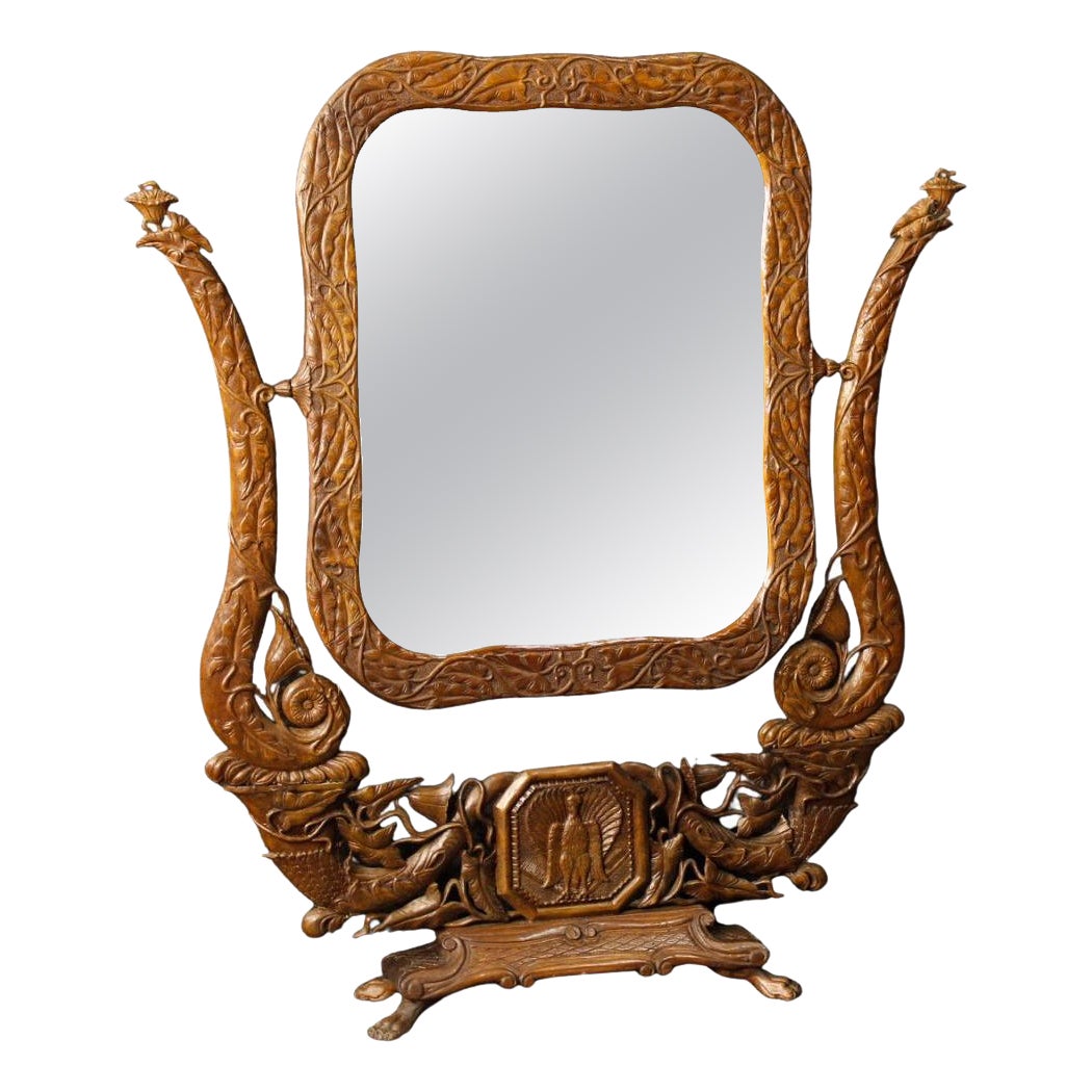 20th Century in Carved Beech Wood French Art Nouveau Style Cheval Mirror, 1960s For Sale