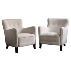 Used Pair of 1930s danish cabinet maker lounge chairs reupholstered in premium bouclé