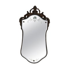 Retro 1950s Italian Shield Wall Mirror Carved Giltwood Italy