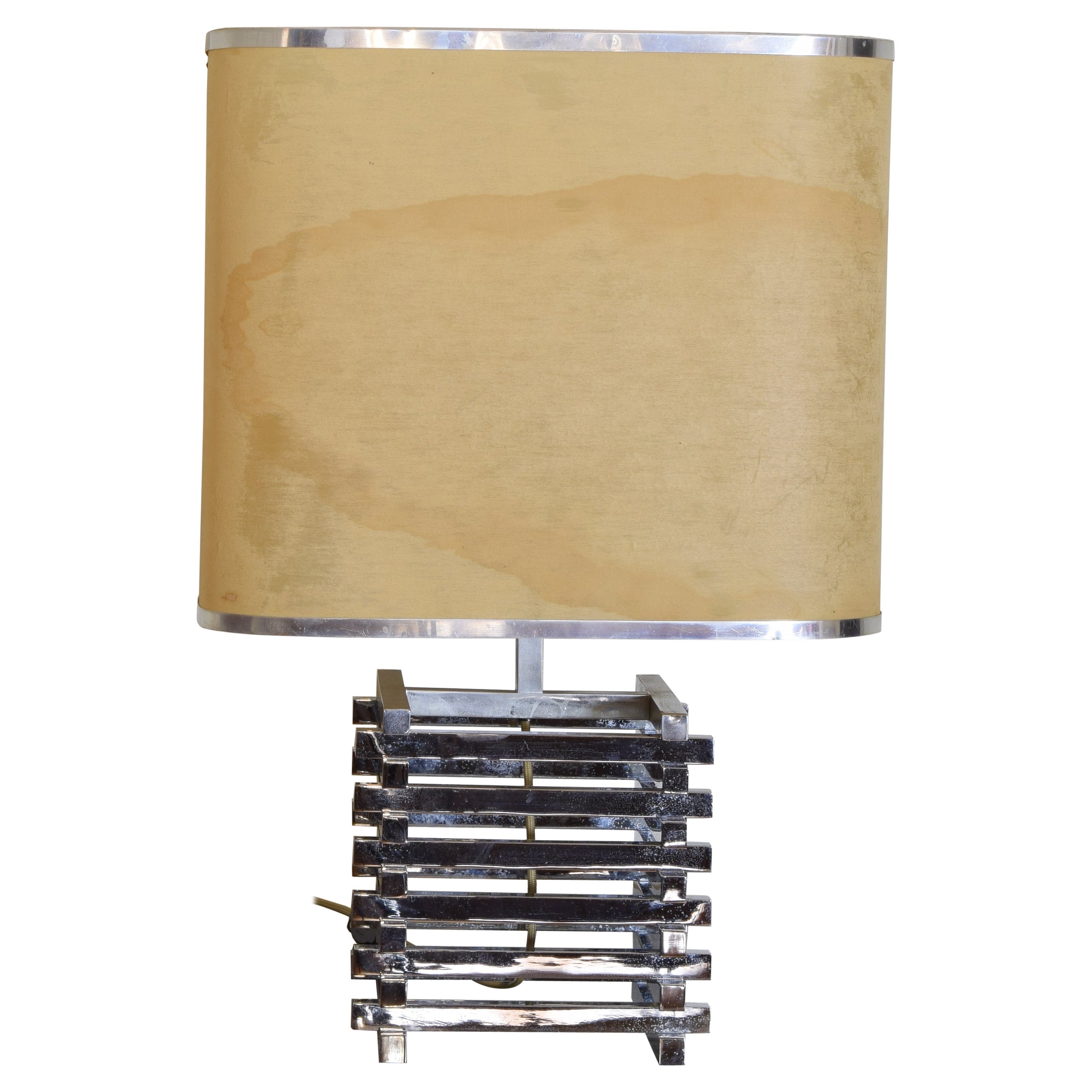 Italian Vintage Modern Chrome Table Lamp with Custom Chrome Shade, CA. 1970’s