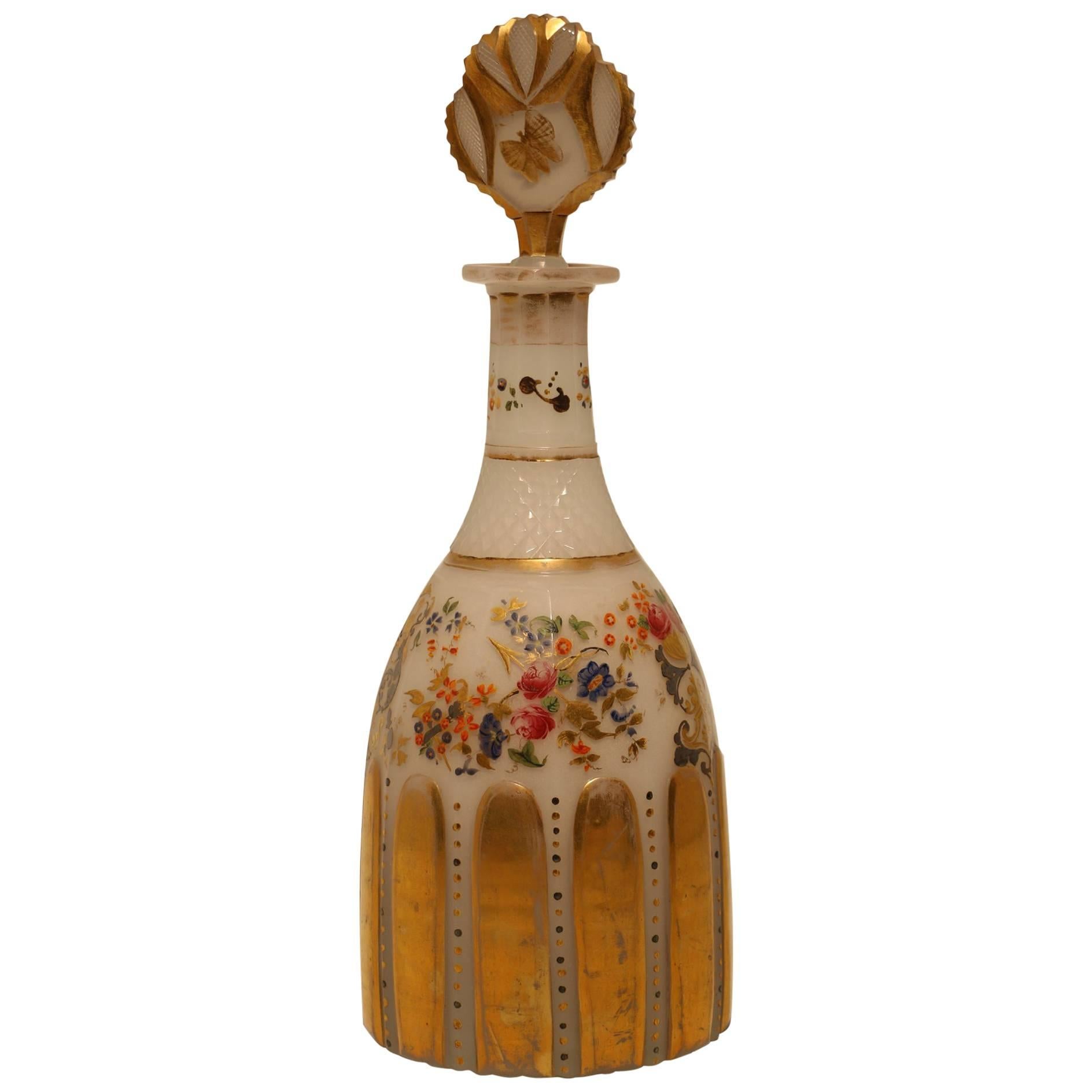 Bohemian Opalene Mallet Shaped Decanter and Stopper For Sale