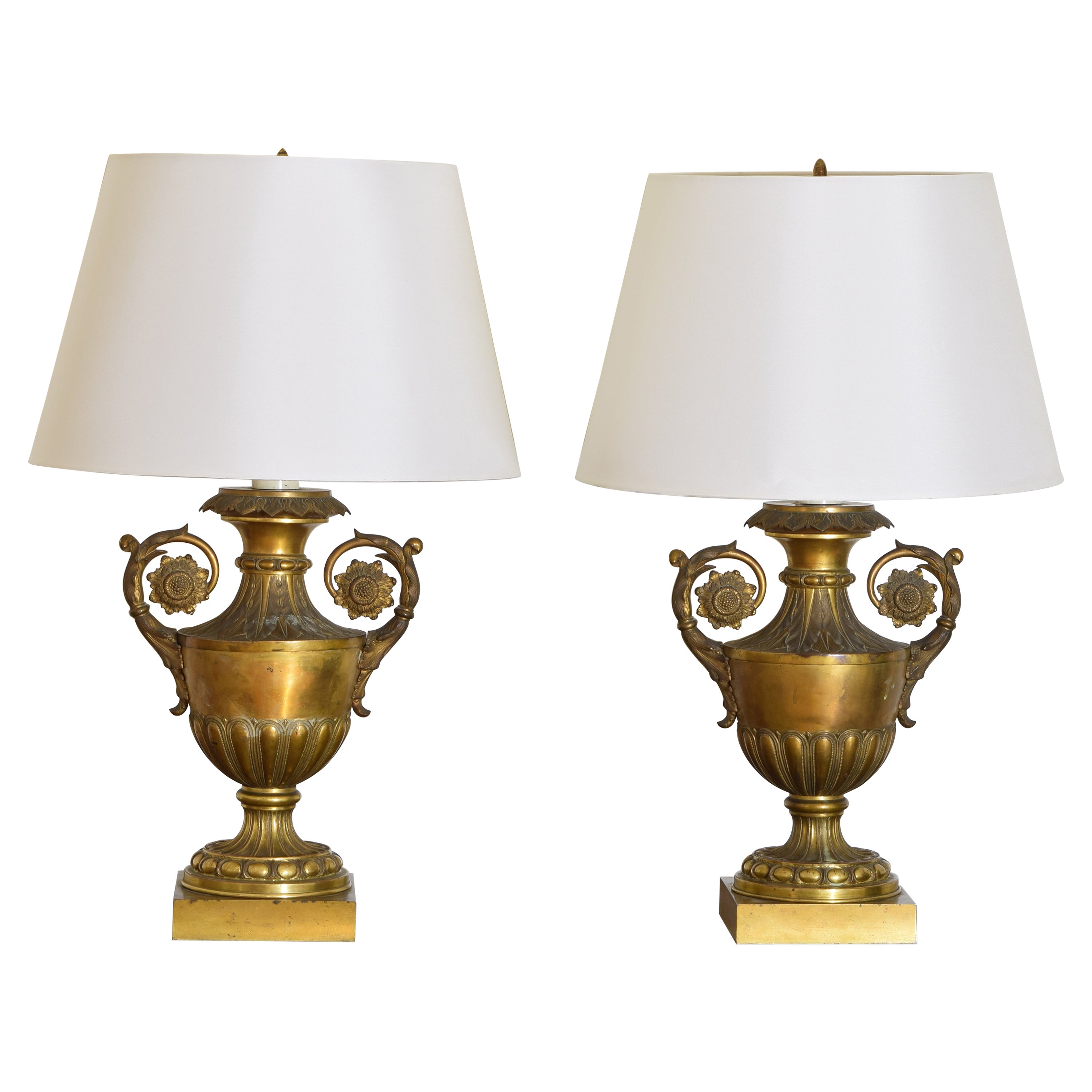 Pair of French Charles X Period Gilded Bronze Table Lamps, ca. 1825 For Sale