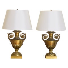 Pair of French Charles X Period Gilded Bronze Table Lamps, ca. 1825