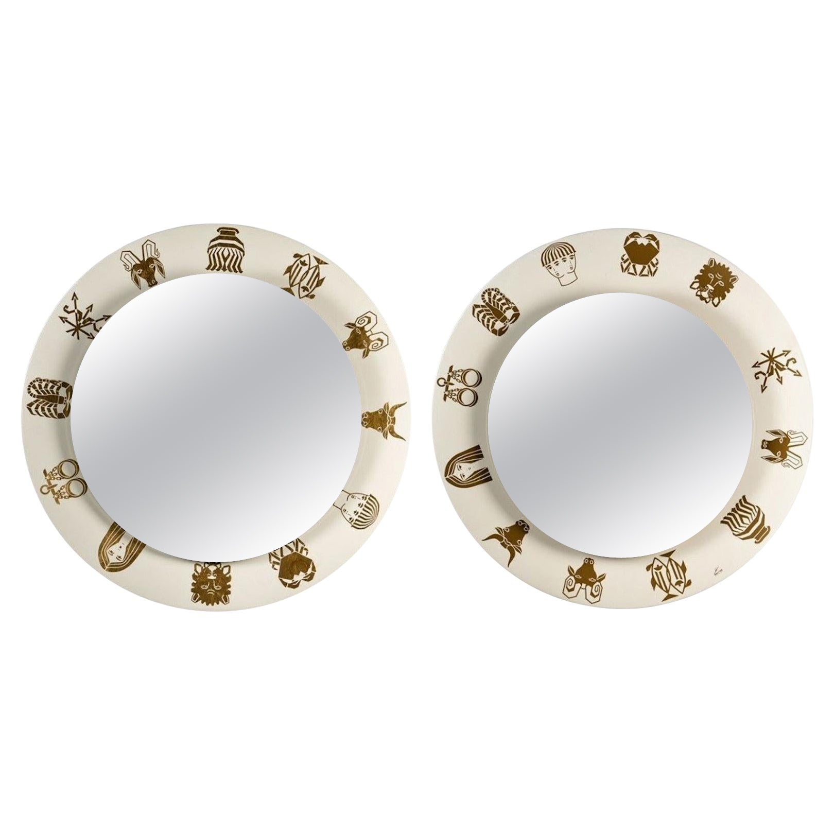 Pair of Illuminated Mirrors by Benedetto Fornasetti, Circa 1970. For Sale