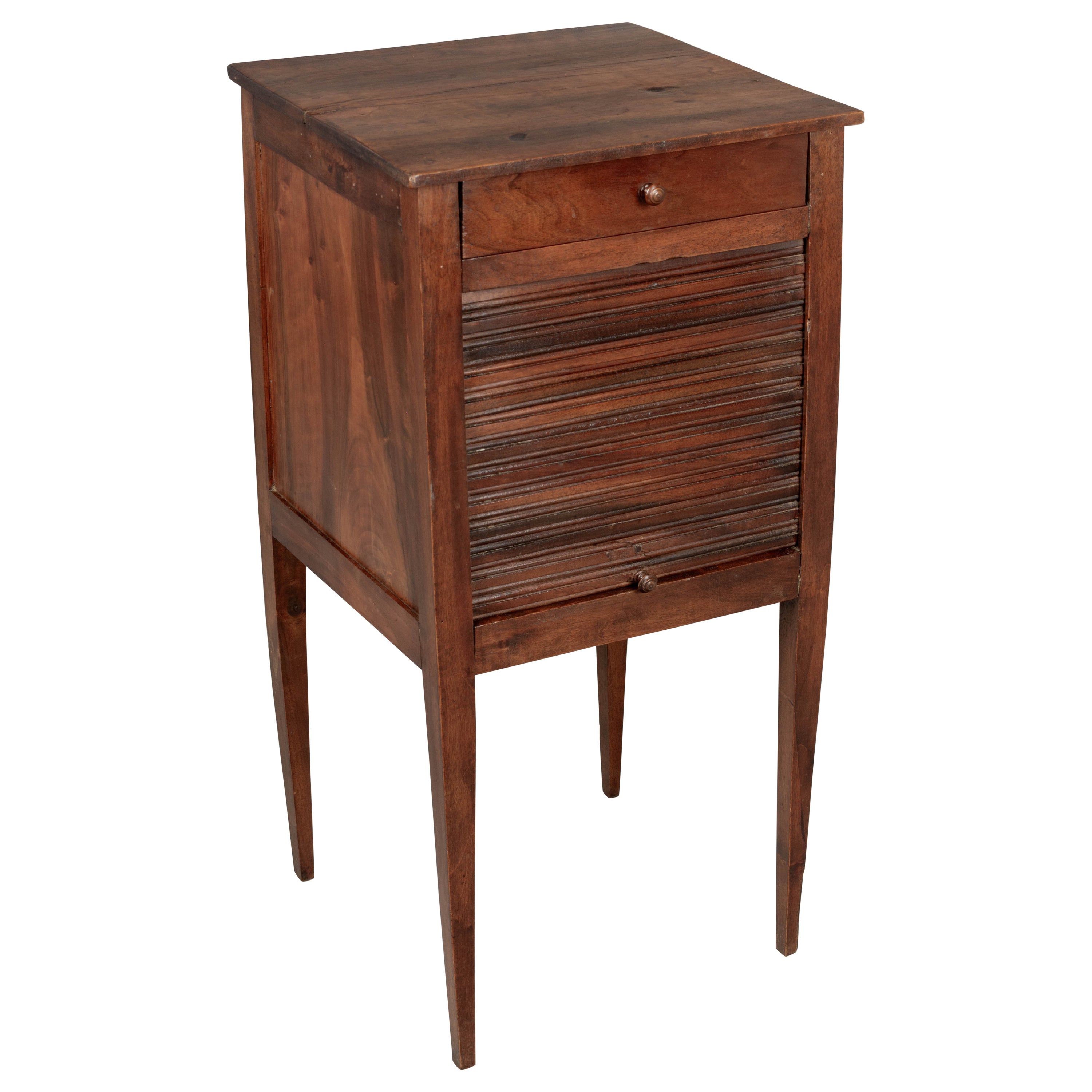 French Country Walnut Side Table with Tambour Door For Sale