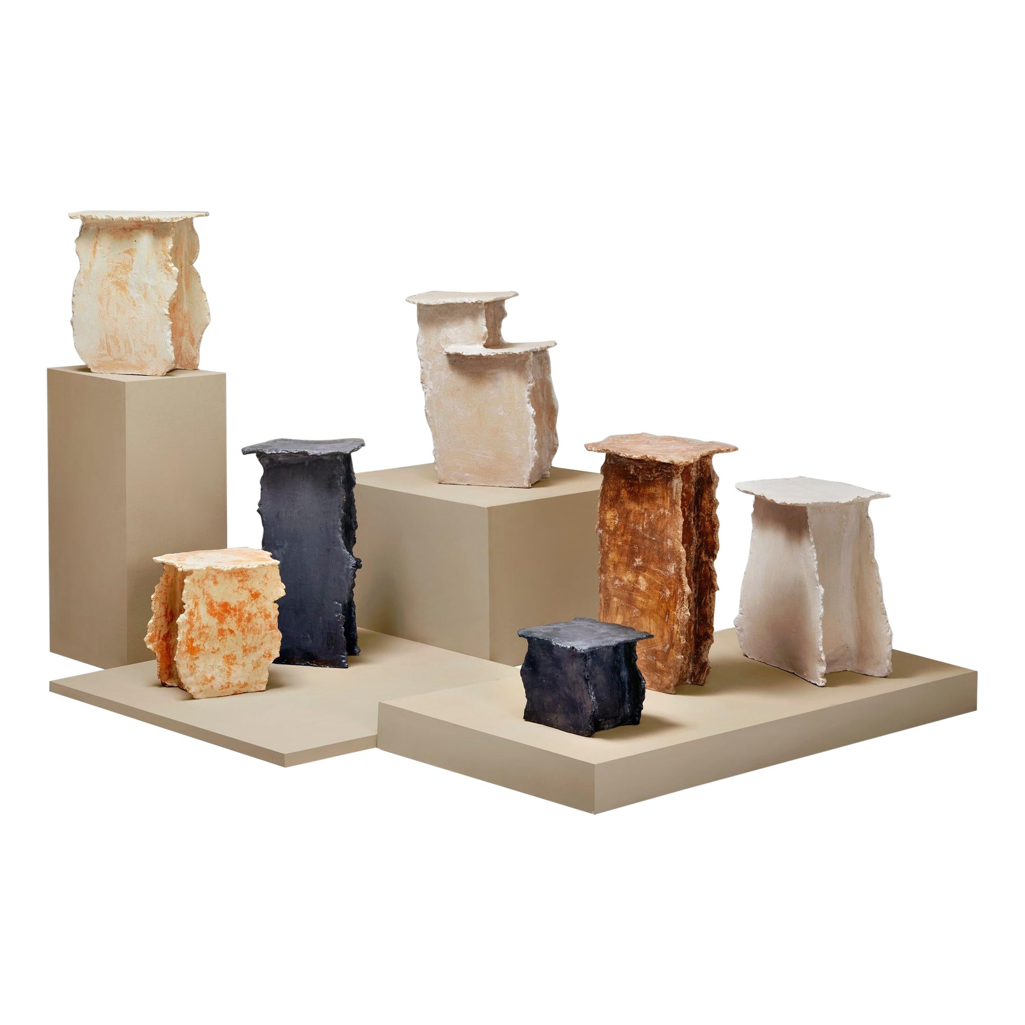 Doppeltisch aus geriffelter Keramik Medium von Willem Van Hooff im Angebot