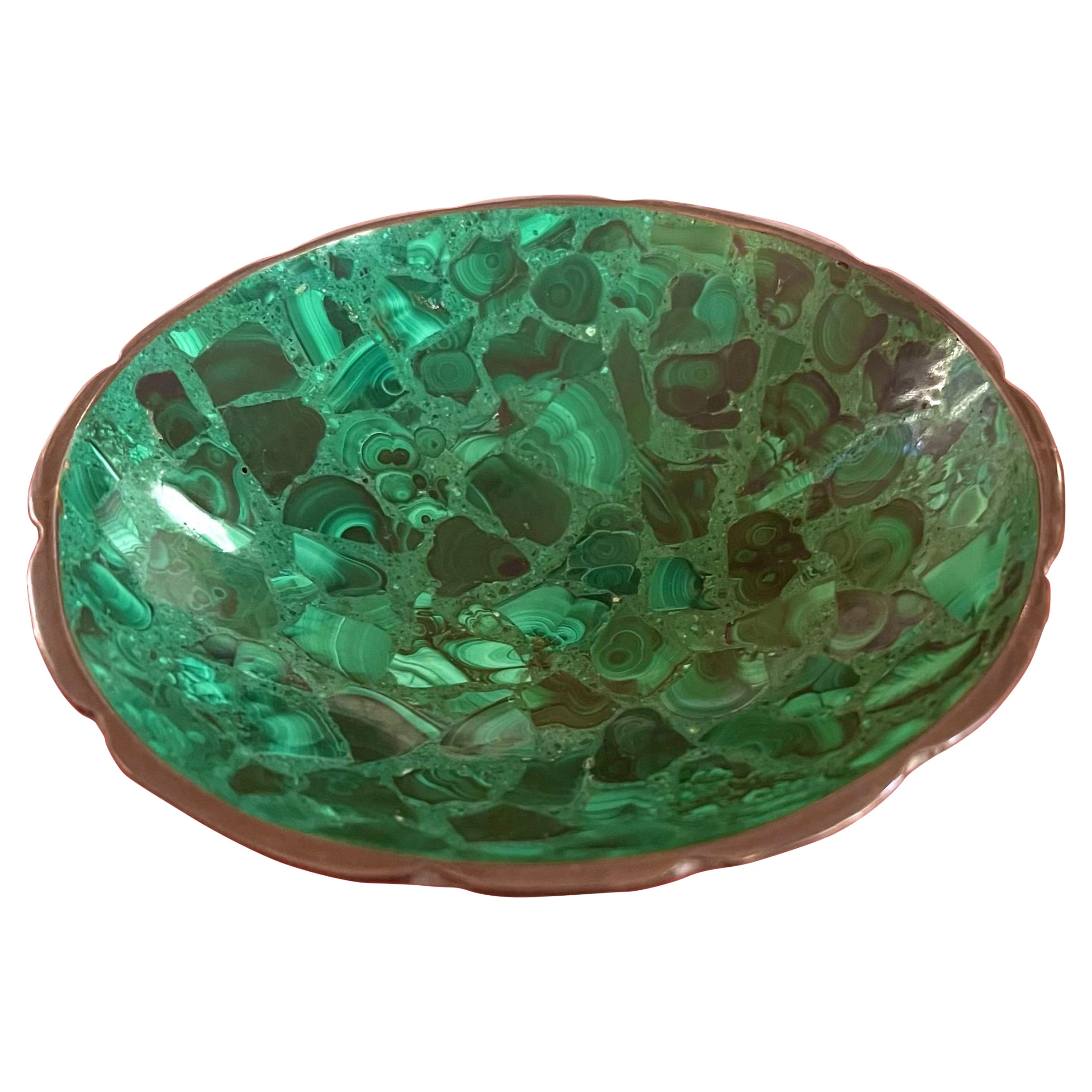 Mid-Century Modern Malachite and Brass Catchall For Sale