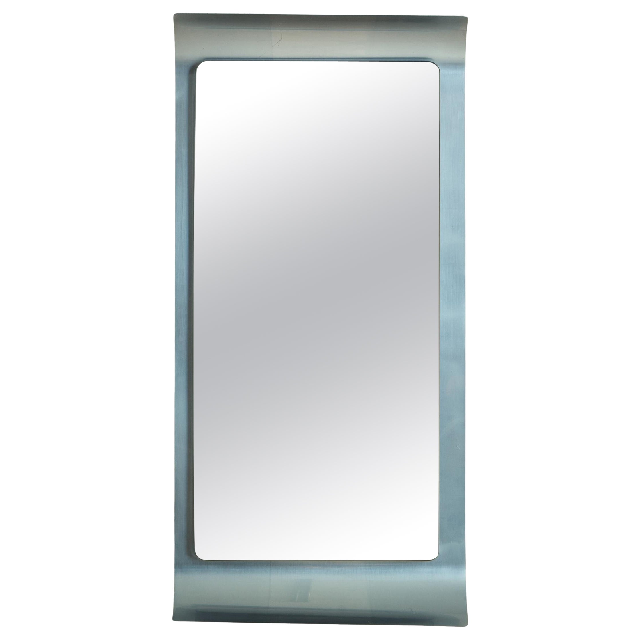 Curved Stainless Steel Frame Mirror, Italy 20th Century For Sale