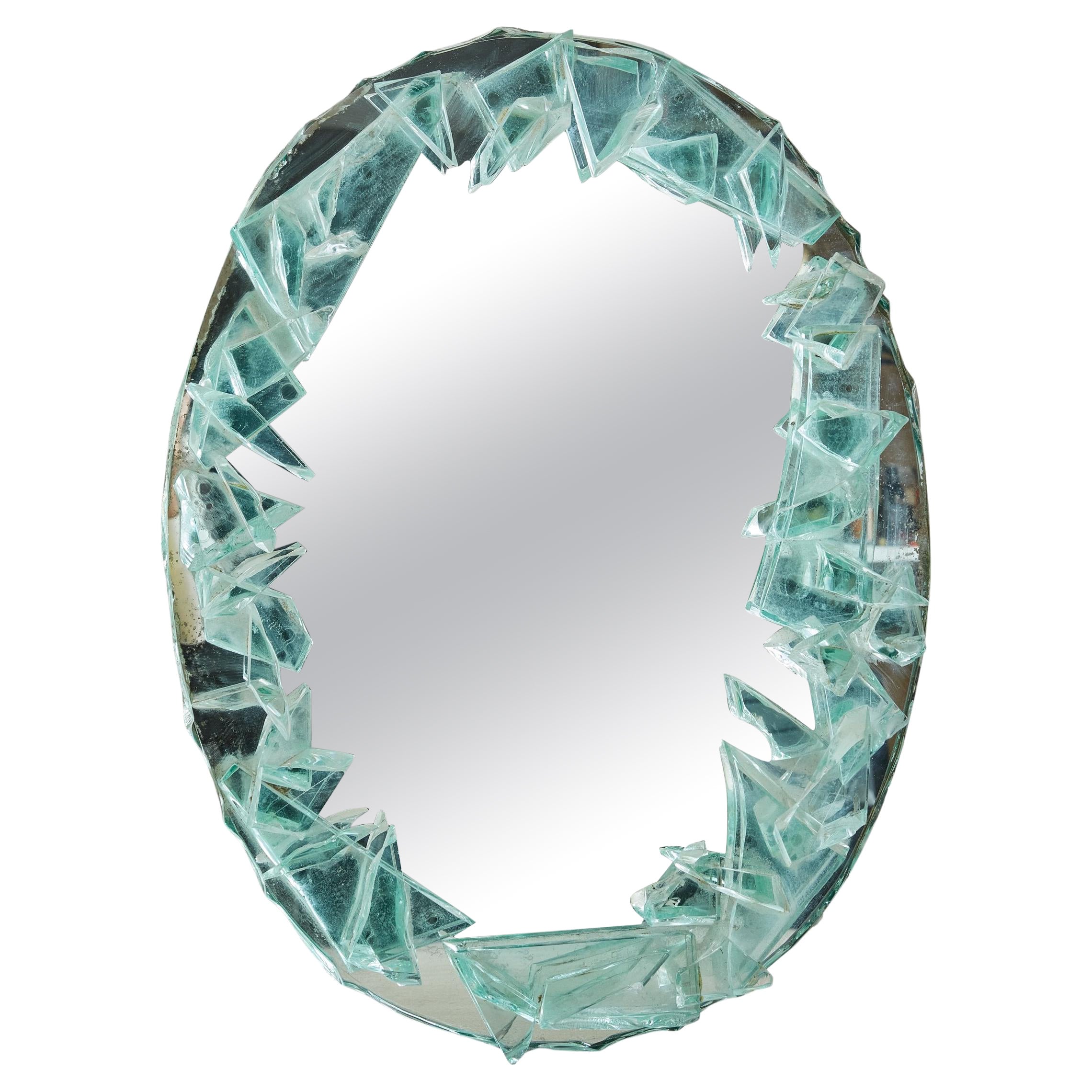Vintage Italian Mirror with Crystal Glass For Sale