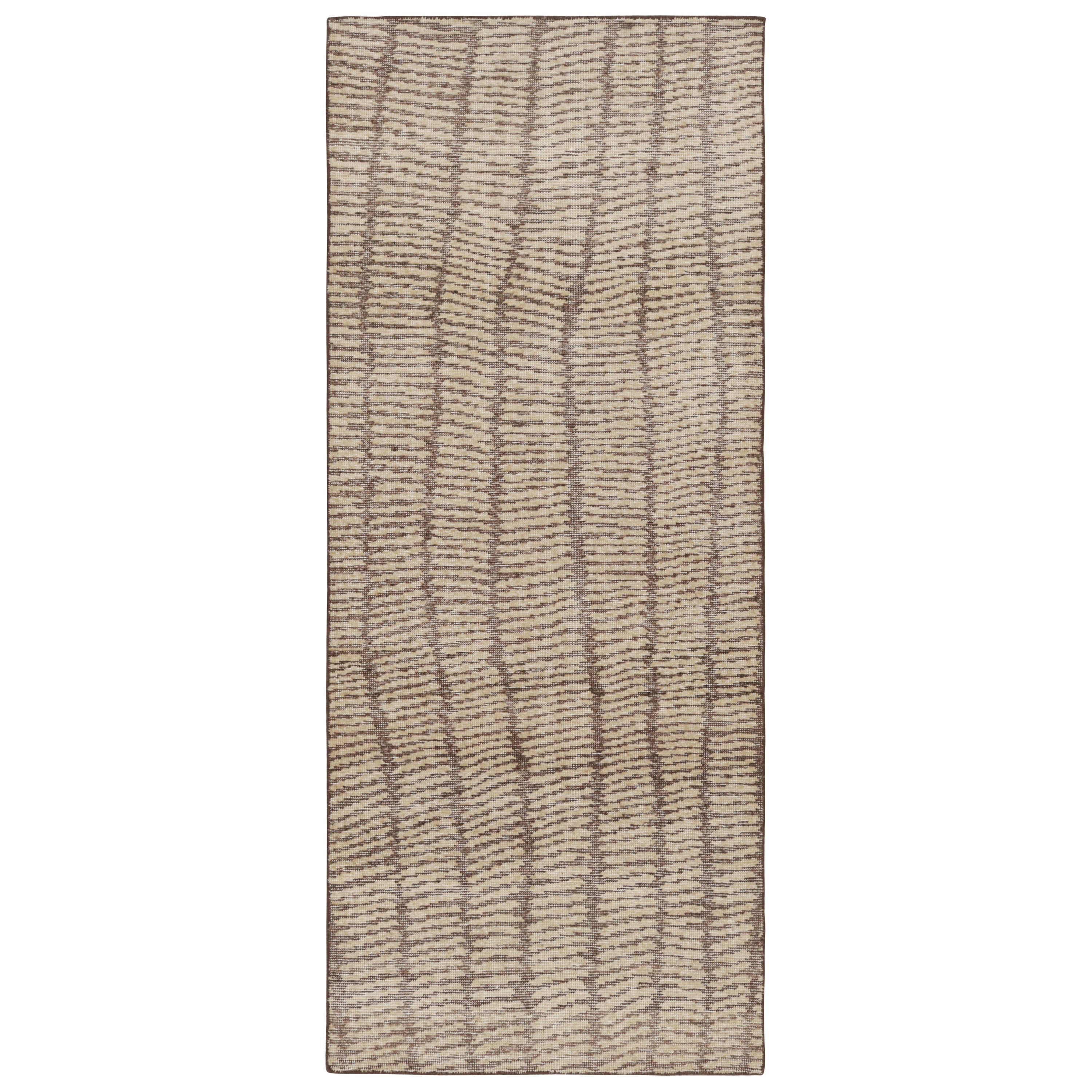 Rug & Kilim’s Custom Abstract Rug With Beige-Brown Striped Geometric Patterns  For Sale