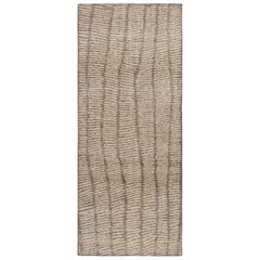 Rug & Kilim’s Custom Abstract Rug With Beige-Brown Striped Geometric Patterns 
