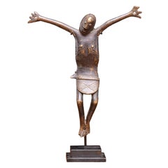 Bronze primitive  Christian crucifix "Nkangi Kiditu" made by Bakongo people DRC